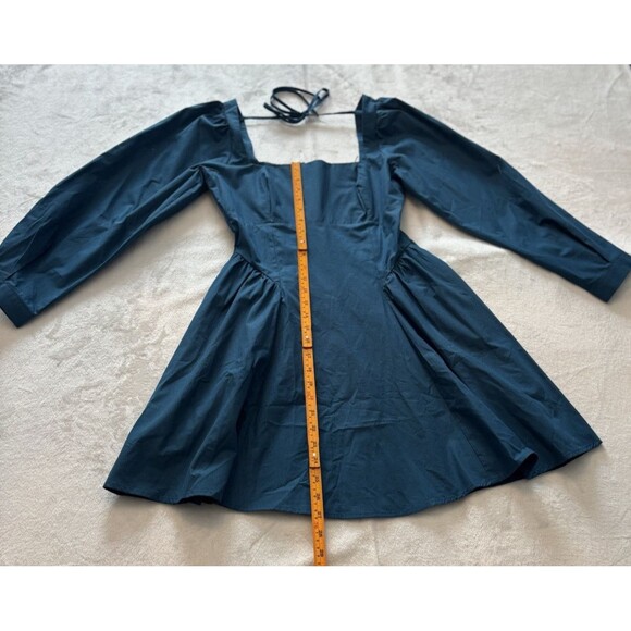 Anthropologie Long-Sleeve Square-Neck Poplin Mini Dress Sz Sm Blue NWT - Picture 9 of 9
